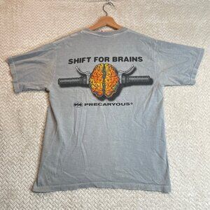 Vintage Precaryous Gray Short Sleeve Graphic T-Shirt Mens Size Small 90s Cycling